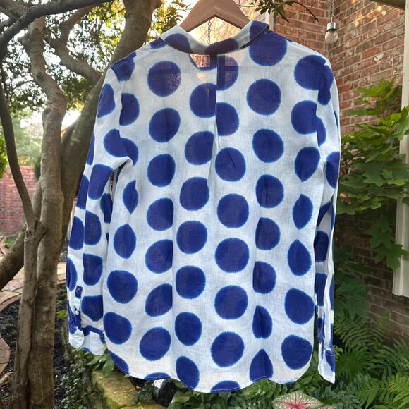 Boden Relaxed Linen Blue Polka Dot Long Sleeve Shirt Sz 6R - Picture 4 of 8